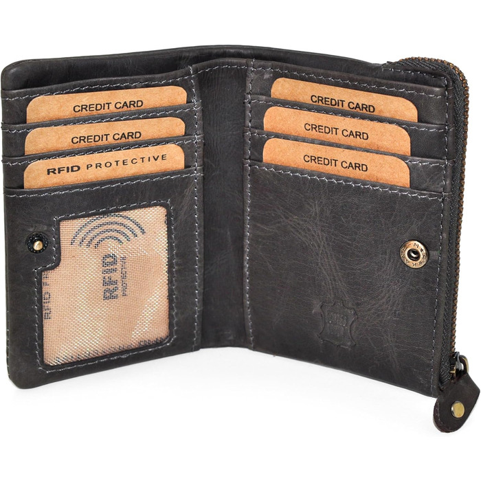 Benthill Small Wallet - Genuine Leather - Women's Wallet with RFID Protection - 6 Card Slots - Slim Wallet including Gift Box, Color: Gray