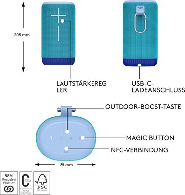 UE EVERBOOM Bluetooth колонка портативна водонепроникна IP67, 20 год автономії, 55м радіус дії, глибокі баси, 360° звук - Синій
