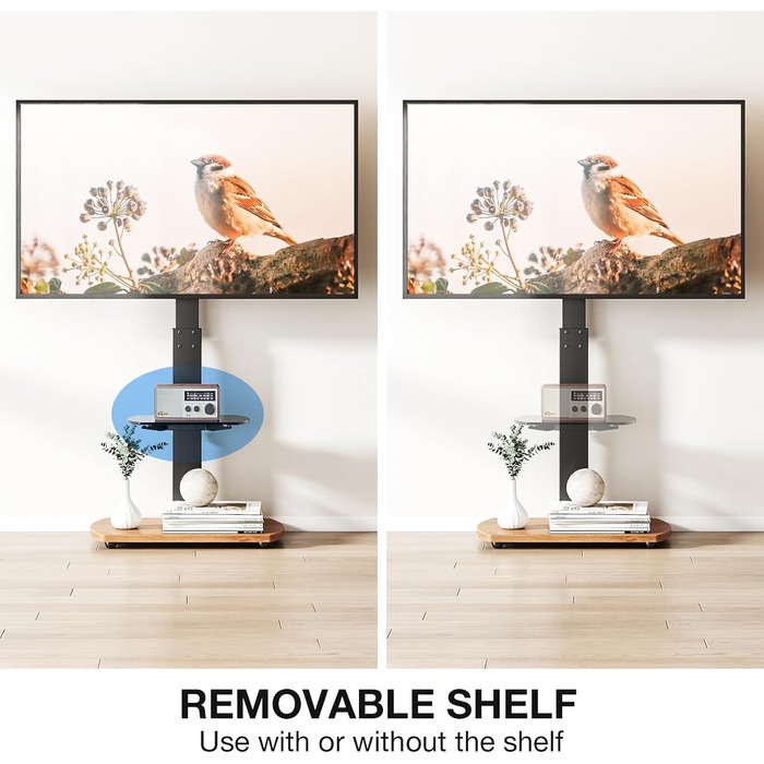 Підставка для телевізора Ttap 32-65 дюймів з дубом та скляною полицею, поворотна та регульована по висоті