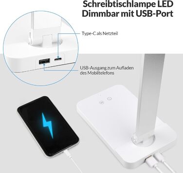 LED лампа настільна диммерна, 5 кольорів та 3 рівні яскравості, для читання, дітей, офісу, USB-порт, чорна (MT-856)