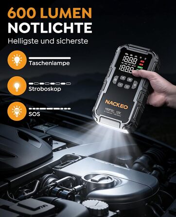 Powerbank для автомобіля з компресором 160PSI та пусковим струмом 12V (бензин/до 12L дизель) з LED-ліхтарем та LCD-дисплеєм