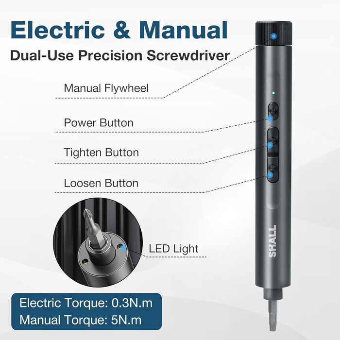 Набір міні-електричного шуруповерта SHALL 127 шт. з бітами S2 (120 шт.) для ремонту електроніки (iPhone, ноутбук, окуляри)