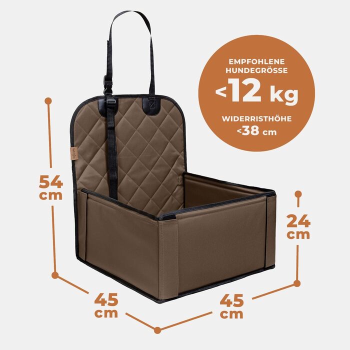 Extra Stable Dog Car Seat - High-Quality Car Seat for Small to Medium Dogs - Reinforced Walls and 3 Straps - Waterproof Dog Car Seat for Back and Front Seat (Beige) Brown