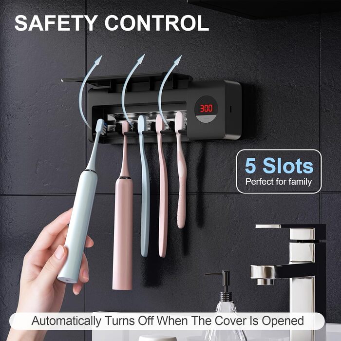 Стерилізатор зубних щіток DSHOW UV з таймером, бездротовий настінний, 2000mAh, білий/чорний