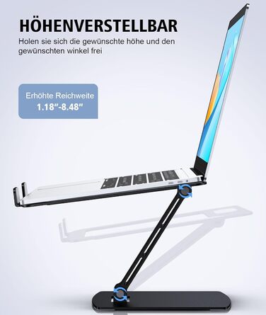Підставка для ноутбука Glangeh, регульована по висоті, ергономічна, портативна, для столу, складна, з алюмінію, сумісна з MacBook Air Pro (10–16 дюймів), чорна
