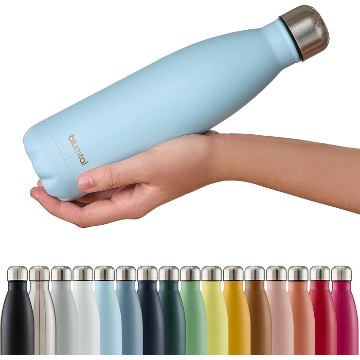 Фляга Blumtal 500 мл з нержавіючої сталі: ізольована, не протікає, BPA-free, для холодних та теплих напоїв, двостінна, стійка до корозії, блакитна