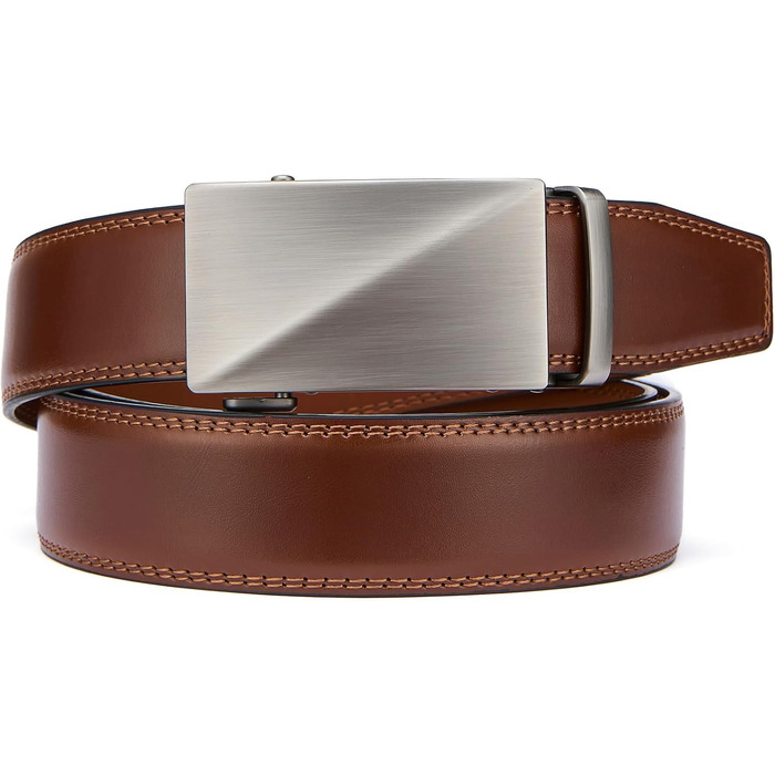 Чоловічий шкіряний ремінь на пряжці, 3,5 см, регульований, для джинсів, комфортна посадка (46-52W, C-tan)