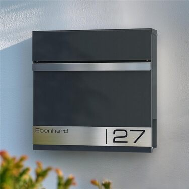 Поштова скринька Metzler Premium з газетницею Anthrazit (Антрацит) - персоналізована з табличкою для імені - високоякісна настінна поштова скринька з нержавіючої сталі V2A з порошковим покриттям RAL 7016, модель Stencil