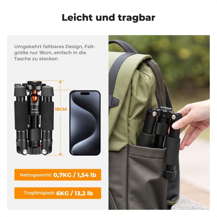 Міні штатив K&F Concept S225A1+BH-25: компактний штатив для камери з кульковою головкою 360°, 52 см, з тримачем для телефону, для Canon/Sony/Nikon/Fujifilm, до 6 кг