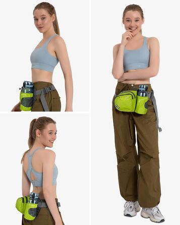 Спортивна поясна сумка Waterfly з тримачем для пляшки, для жінок та чоловіків, дихаюча, для бігу, велоспорту, кемпінгу, подорожей та активного відпочинку (світло-зелена)