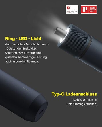 Акумуляторний шуруповерт HOTO з магнітом та 25 бітами, LED-підсвічуванням, 3 рівнями крутного моменту (1.5/3/4 Н.м), акумулятор 1500 мАг, зарядка USB-C, для ремонту меблів та електроприладів