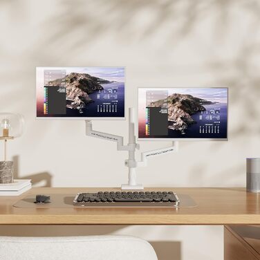 Кронштейн для монітора Fydeamer Dual, газліфт для двох екранів 17-35 дюймів, посилений настільний тримач з регулюванням висоти та нахилу, VESA, білий