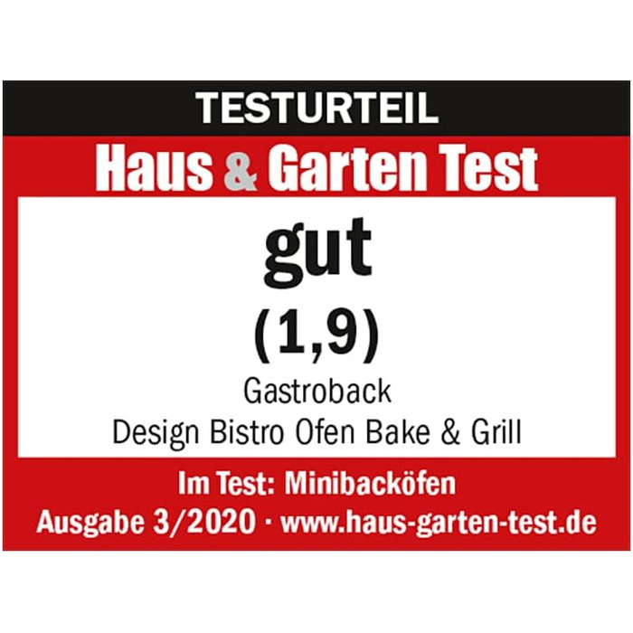 Міні-піч GASTROBACK Bake & Grill з конвекцією, 26 л, 5 функцій, Cool Touch, камінь для піци, дека, решітка та шампур