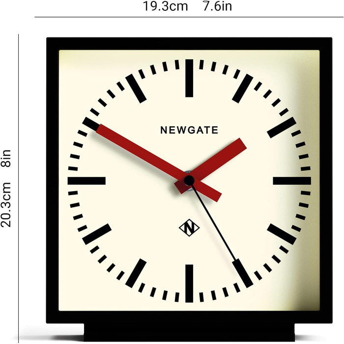 NEWGATE® Amp Silent Sweep Clock – 'No Tick' – a Modern Mantel Clock – Clocks for Living Rooms – Office Clock – Desk Clock – Mantel Clocks – Station Dial (Red)
