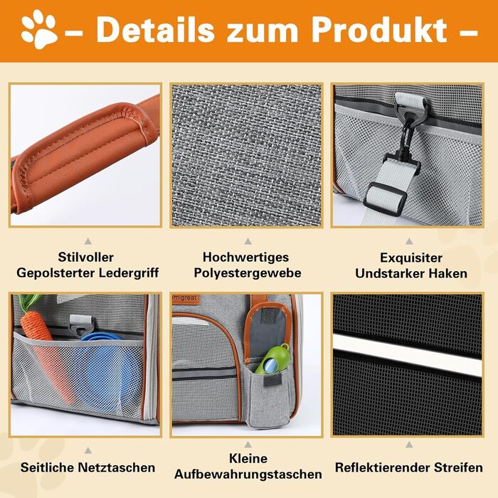 Транспортна сумка для котів та собак до 7 кг Demigreat, дихаюча переноска для середніх та маленьких котів та собак, сіра, 42x22x25 см