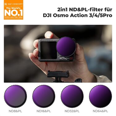 Фільтри ND/PL K&F Concept для DJI Osmo Action 4/5 PRO - набір (ND8/PL, ND16/PL, ND32/PL, ND64/PL)