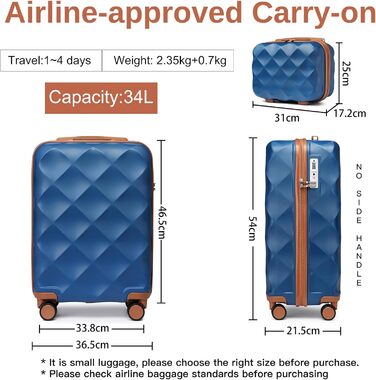 Чемодан ручної поклажі British Traveller 54x36.5x21.5 см з косметичкою, ABS+PC, блакитний
