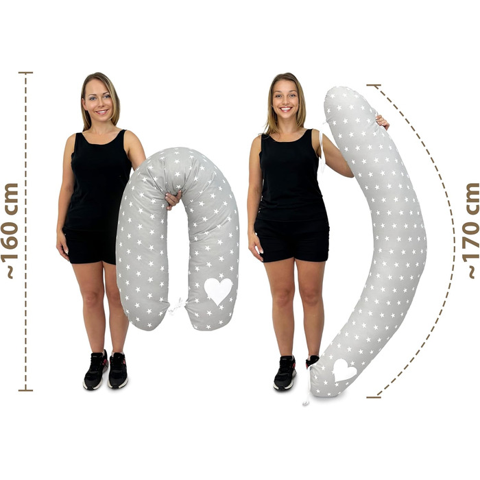 Подушка для вагітних Amilian Stillkissen XXL з зірками (сіра) - подушка для сну на боці та годування