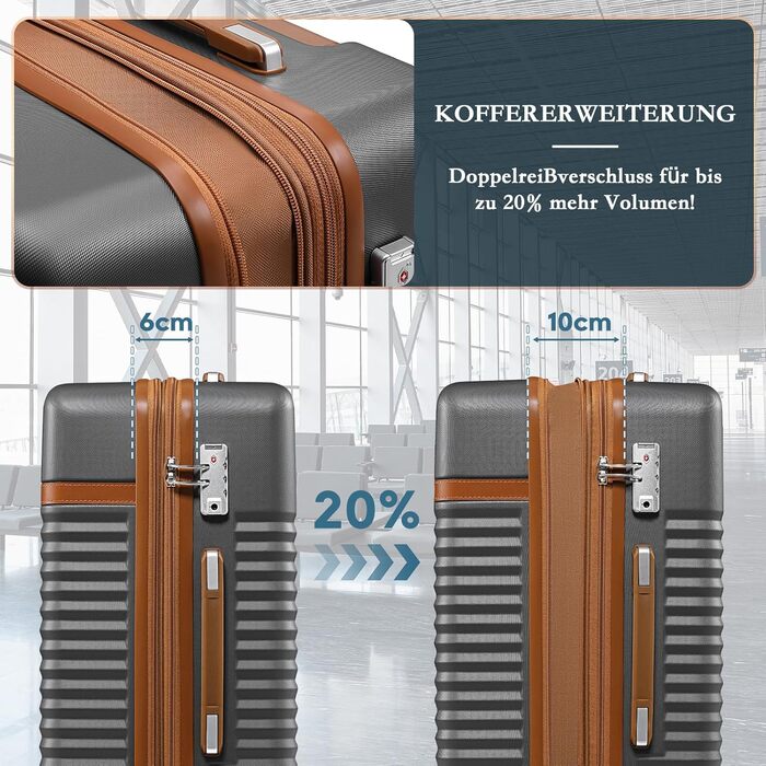 Набір валіз Joyway 5шт з ABS пластику, розширюваний, з TSA-замком, 4 колеса, сірий. Включає: валіза, сумка, кульок