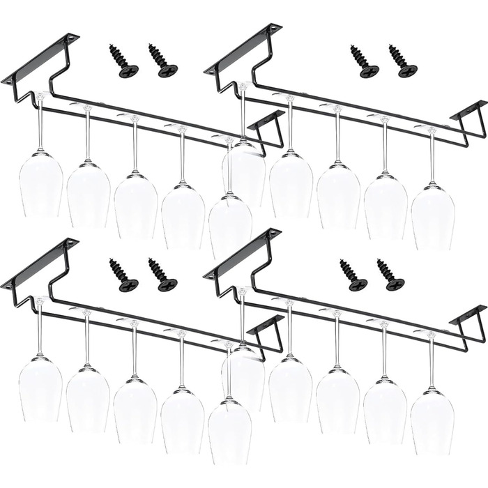 Металевий тримач для келихів вина (4 шт), 40 см, підвісний, для бару, кухні, ресторану