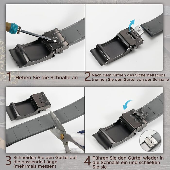 Чоловічий шкіряний ремінь FEFLO з автоматичною пряжкою, регульований, 35 мм, для костюма, джинсів, штанів, повсякденного та ділового стилю (сірий, 130 см, для талії 103-113 см)