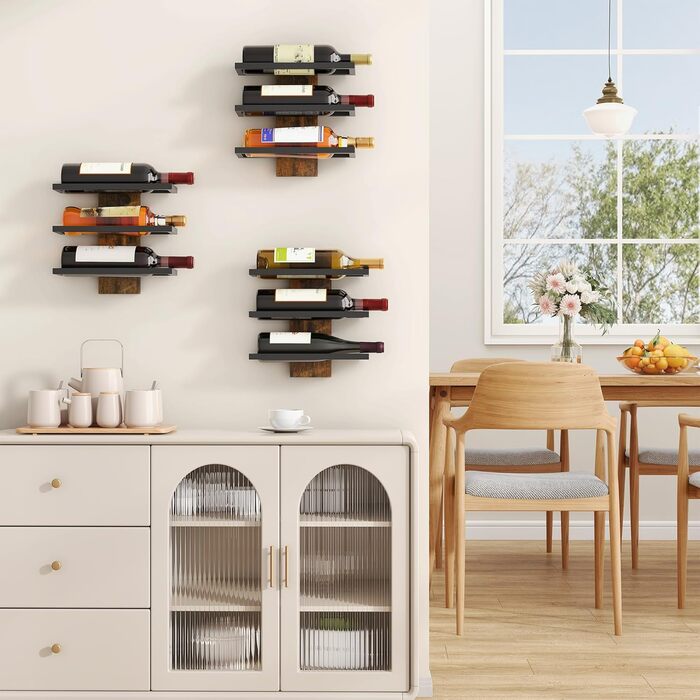 Металева полиця для вина FAVOOSTY на стіну, 3 яруси, чорна - для вітальні, спальні, винного підвалу