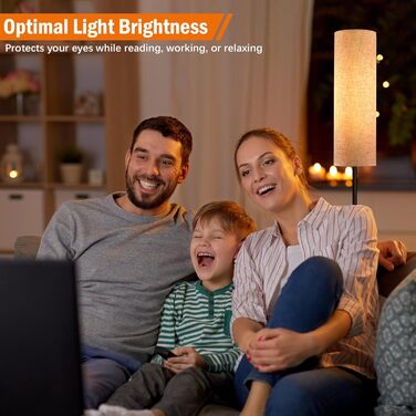 Стійка лампа для вітальні з 3 колірними температурами, 12W E27, бавовняний абажур, вимикач на нозі, LED диммер, підходить для спальні, читання, офісу (сучасний)