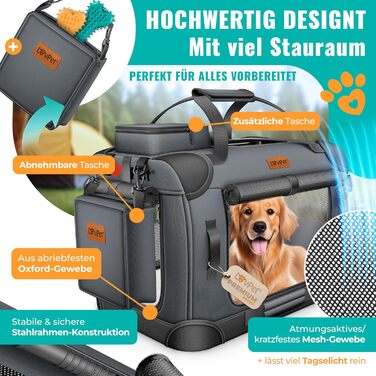 Транспортна переноска для собак та котів M 60x42x44см | Переноска для тварин, складана | З мискою та плечовим ременем | Для котів та собак, антрацит