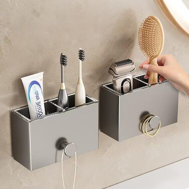 Adhesive Toothbrush Holder, No Drilling Required, Wall Mount, Bathroom Shelf, Organizer, Waterproof, Bathroom Storage Rack for Bathroom, Kitchen (2 Pack)