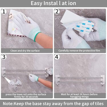 Тримач для рушників Vista без свердління, подвійний, 43.5 см, нержавіюча сталь, для ванної кімнати та кухні, самоклеючий