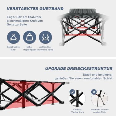 Кемпінгове ліжко Peirhw: складане, широке, з матрацом, до 200 кг, легке та портативне для подорожей