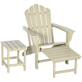 Крісло Adirondack Outsunny з бічним столиком і підставкою для ніг, садове крісло для тераси з підлокітниками з HDPE, пісочного кольору для саду та балкону