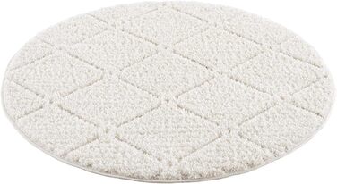Килим для вітальні City Teppich з високим ворсом, кремовий - 120x170 см, візерунок ромбі, 3D-ефект, для спальні, бохо, сканди (кремовий, в клітинку, 160 см круглий)