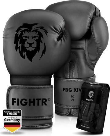 Боксерські рукавички FIGHTR® - Максимальний захист та стабільність | Для боксу, ММА, муай-тай та кікбоксингу | Розміри 8-16 oz, з сумкою 12 oz All Black