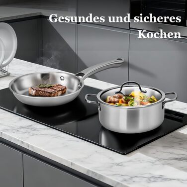 Набір каструль LeadZM з керамічним покриттям (22 шт.) для індукційних плит, сумісний з усіма плитами, без PFOA/PFOS (Бежевий) + Набір з 11 предметів з нержавіючої сталі (Сріблястий)