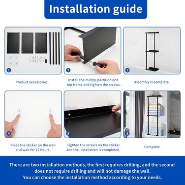 Bathroom Towel Rack Wall Mounted Towel Holder No Drilling 3-Tier Bathroom Towel Rack with Metal and 3 Hooks Bathroom Towel Storage Shelf 80 x 26 x 14 cm (black)