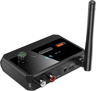 Bluetooth адаптер Cuteefun 5.3 з регулятором гучності, LED дисплеєм та низькою затримкою. Підтримка оптичного, RCA, AUX 3.5mm. Для аудіопристроїв