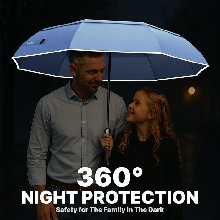 Royal Walk: Чоловічий та жіночий парасолька-тростина, штормовий, автоматичний, з подвійним покриттям, шіферно-блакитний, з дерев'яною ручкою