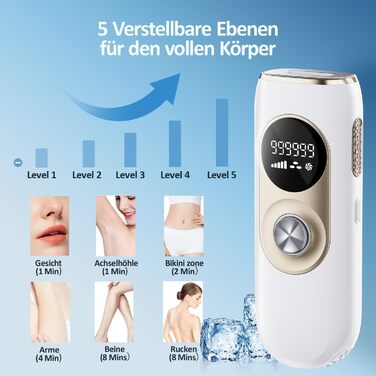 Пристрій для епіляції IPL з охолодженням та 999 999 імпульсів світла – лазерний епілятор з 5 рівнями енергії, для жінок/чоловіків/ногів/бікіні