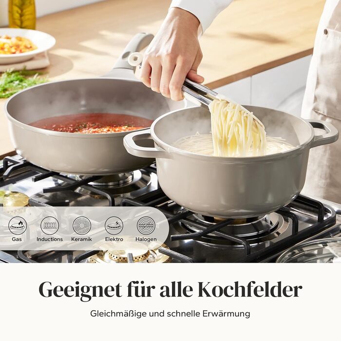 Набір посуду Redchef: 11-ти частинний набір каструль та сковорідок з керамічним покриттям, індукційний, PTFE-free, PFAS-free, для всіх типів плит, стійкий до миття в посудомийній машині (сірий)