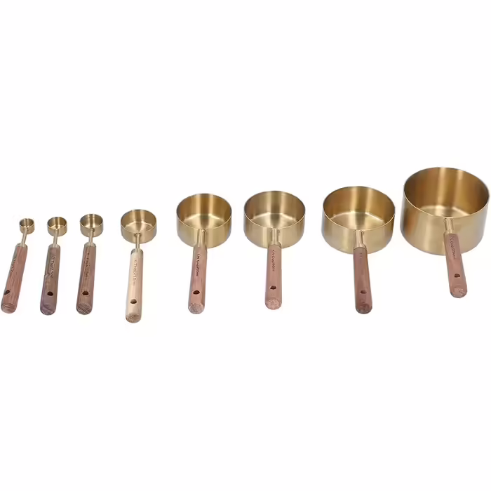 8-Piece Measuring Cup and Spoon Set, Stainless Steel Measuring Cups with Wooden Handle, Bartender Scale, Measuring Spoons, Baking Tool for Food, Spices, Milk