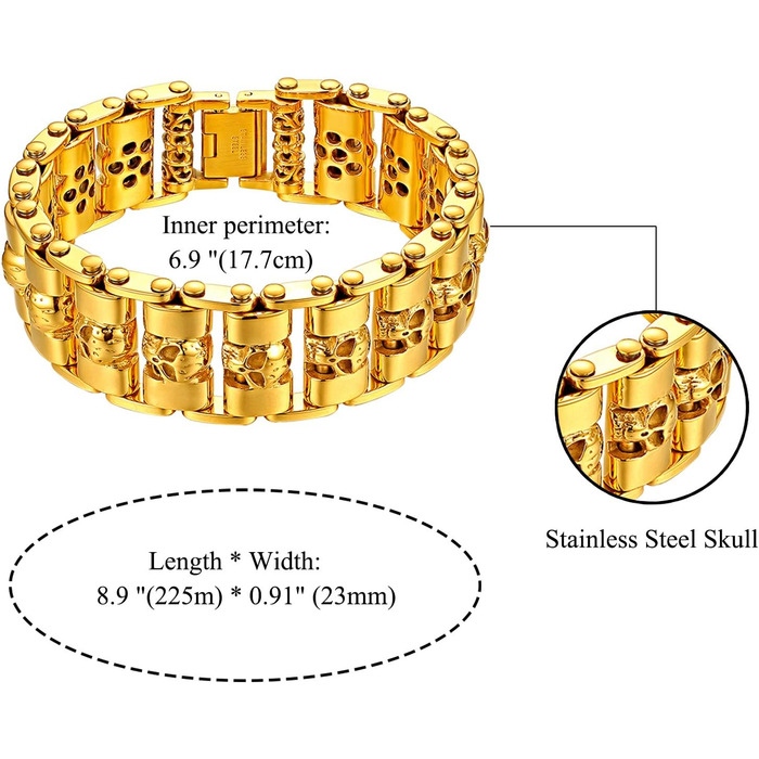 Чоловічий браслет OIDEA з черепом: важка ланцюгова прикраса, готичний стиль, череп, хрест, ланцюжок для мотоцикла, подарунок для чоловіків, сім'ї, друзів (05 Skull Gold)
