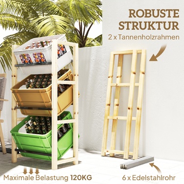 Outsunny Beverage Crate Shelf for 3 Beverage Crates, Wooden Crate Shelf with 3 Tiers, Freestanding Beverage Crate Holder, Holds 150kg, Crate Stand for Beer, Water, 56 x 32 x 112 cm Natural Wood | Aosom
