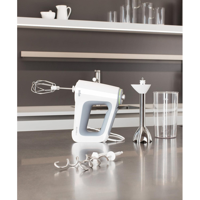 Braun MultiMix 5 HM 5107 Hand Mixer – Handheld mixer with variable speed control, including whisk, dough hooks, hand blender, and 600 ml mixing and measuring cup, 750 Watt, white HM 5107 Single