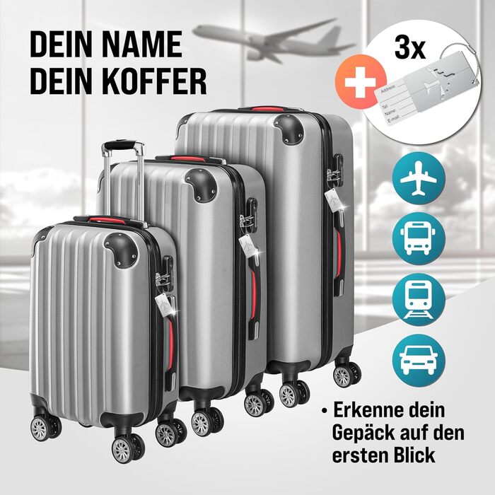 Набір валіз Monzana® 3шт (зелений) M-L-XL з замком, органайзером та вагами - зручні ручки, подвійні колеса, підставка, тріліон, дорожній валіз, валіза з жорстким корпусом, набір валіз, тріліонний набір (срібло)