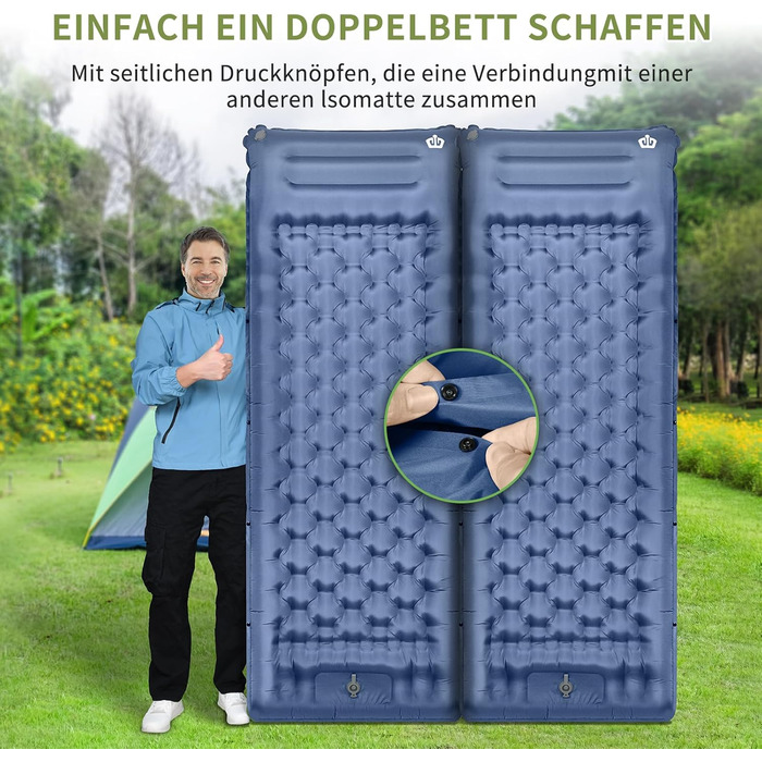 ARFNKIM Self-Inflating Camping Mat - 12cm Thick Sleeping Pad with Foot Pump & Pillow - Lightweight, Compact, Waterproof Sleeping Mat for Outdoor Use (Green/Blue)