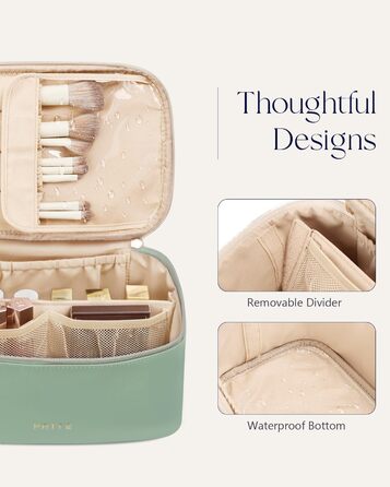 Велика косметичка для жінок, дорожня косметичка з водонепроникної шкіри, портативний косметичний мішечок або сумочка для макіяжу з ручкою та знімним роздільником (зелена)