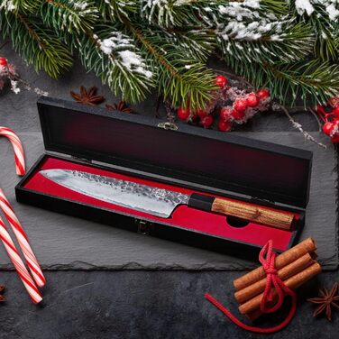Японський кухонний ніж Mitsumoto Sakari Gyuto 22 см, ручне кування, високовуглецева сталь, дерев'яна ручка, подарункова коробка