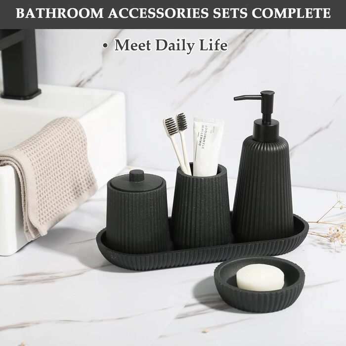 Набір аксесуарів для ванної кімнати KASUNTING, чорний, 5 предметів, штучний камінь