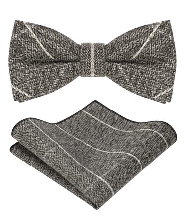 Метелик чоловічий JEMYGINS вовняний однотонний, темно-сірий з білими лініями + нагрудна хустинка, для осені-зими